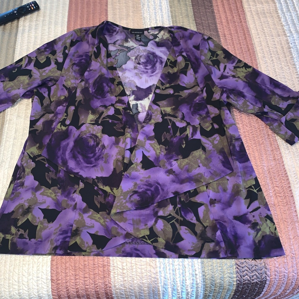Courtenay Geometric Blazer Jacket Plus Size 22W 3/4 Sleeve Purple Floral